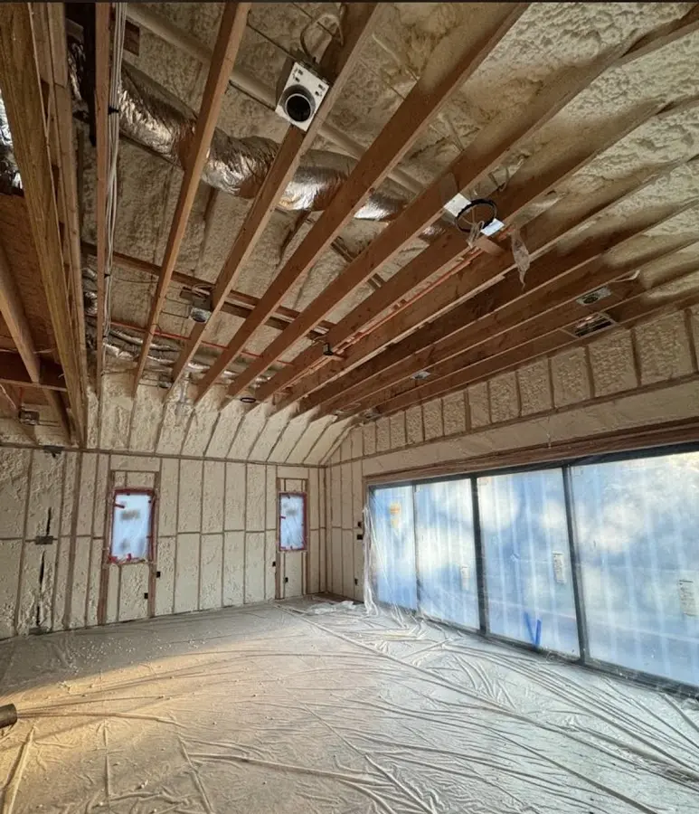 Interior walls and ceiling insulated with spray foam during new construction in Polson